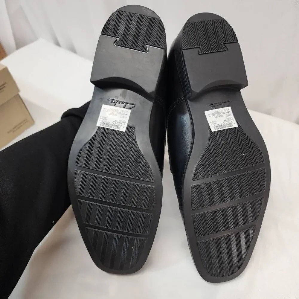 Clarks® Tilden Mens Size 10.5 W Leather Cap-Toe Dress Shoes Black